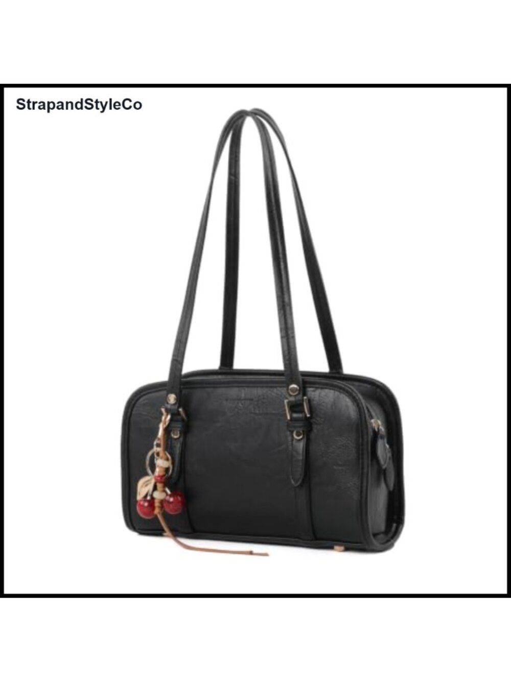 PU Leather Shoulder Bag Satchel Purse with Cherry Charm